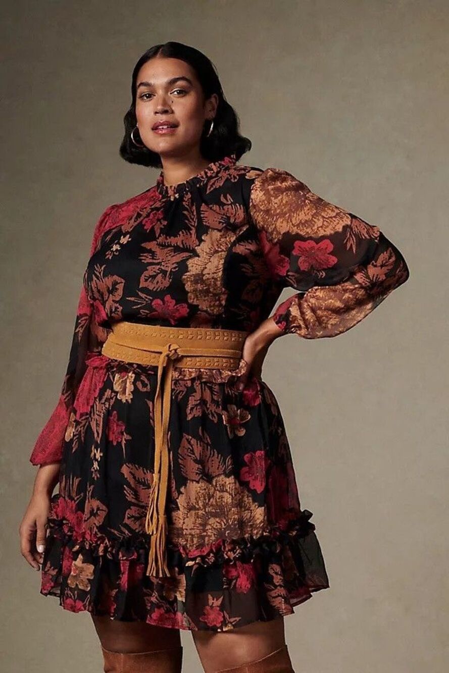 NWT Porridge by Anthropologie Puff-Sleeved Floral Mini Dress Size 2XLarge Whimsy